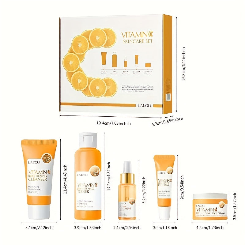 LAIKOU - Set de 5 productos para el cuidado de la piel con vitamina C: suero limpiador, crema para ojos, esencia para hombres y mujeres, regalo diario para el cuidado de la piel.