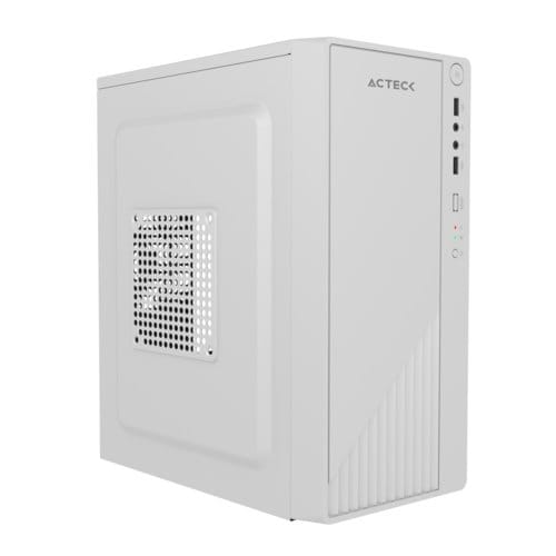 Gabinete Acteck Compacto Mini Torre Kioto GC220F / Max MB M-ATX Fuente ATX 500 W / 2x USB 2.0 / Full Metálico + Frente Solido / Advanced Blanco