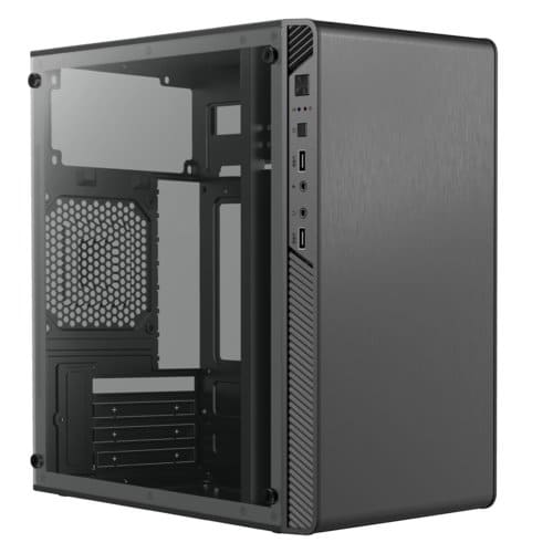 Gabinete Acteck Mini Torre Performance II GI215W / Max MB M-ATX Fuente ATX 500 W / 2x USB 2.0 / Panel Izq Acrílico + Frente Solido / Essential Negro