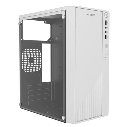 Gabinete Acteck Compacto Mini Torre Kioto GC220 / Max MB M-ATX / Fuente ATX 500 W / 2x USB 2.0 / Panel Izq Acrílico + Frente Solido / Advanced Blanco
