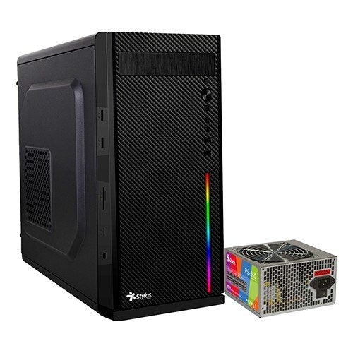 GABINETE STYLOS SECAI MICRO ATX - MINI ATX / USB 2X1.0- 1X3.0 / RGB/ CON FUENTE DE 550W NEGRO