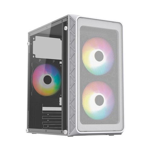 Gabinete Acteck Mini Torre Doom Pro Mesh GI730 / Max MB M-ATX Fuente ATX 600 W / 1x USB 3.0 + 1x USB 2.0 + 3xFan FRGB / Panel Izq Cristal + Frontal Mesh / Advanced Blanco