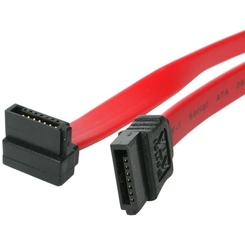 Cable SATA Acodado a la Derecha de 45cm - Cable Serial ATA en Ángulo Recto - Rojo - Cable para Placa Base, Disco Duro, Carcasa para computdora, Servidor, Workstation - 6Gbit/s - Rojo