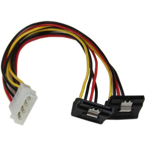 Cable Adaptador 30cm Divisor Molex 4 Pines LP4 a Doble SATA en Ángulo Derecho Cierre Seguridad - Para Disco Duro, Unidad Óptica - LP4 / SATA - 1 Solamente