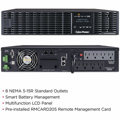 SAI SIN INTERRUPCIONES CYBERPOWER OL1500, 1500 VA/1350 W, LCD, SAI, Conversión en línea dual, 120 V, 8 C, 2 U