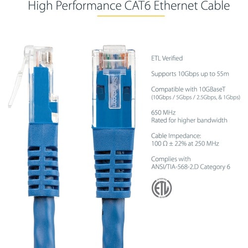 Cable de red de 22,8 m, categoría Cat6 UTP RJ45 Gigabit Ethernet ETL