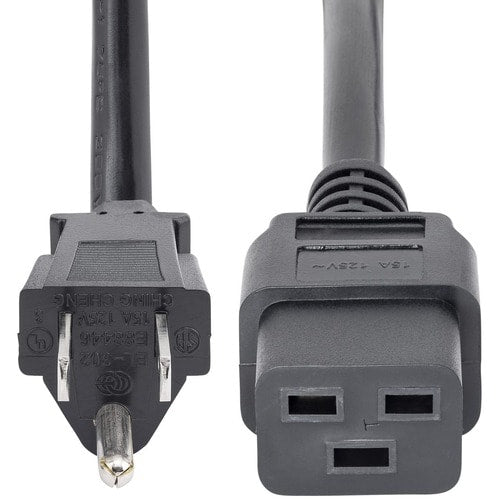 Cable de 1m (3 pies) de Alimentación de Servicio Pesado, Cable de Corriente NEMA 5-15P a C19, 15A 125V, 14AWG, Negro, UL