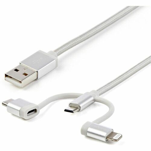 Cable Trenzado de 1m USB a Lightning USB-C y Micro USB - Cable Cargador para Teléfono Celular iPhone iPad Tablet