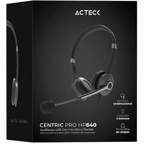 Audífonos Acteck para Negocios Centric Pro HN640 / On Ear para Call Center USB A + Mic / Control de Volumen / Silencio / Elite Negro