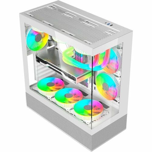 Gabinete Gamer Balam Rush Media Torre Tank Super 9200 TB / Max MB ATX / GPU 400 mm / 1xUSB C + 1xUSB 3.0 + 1x USB + Audio + 3xFan ARGB / Paneles de Cristal / Legend Blanco