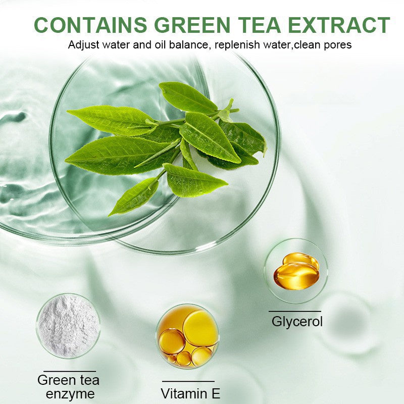 Mascarilla de té verde limpiadora, mascarilla de arcilla purificante, mascarilla de control de grasa para el acné, mascarilla facial de berenjena para el cuidado de la piel para hombres y mujeres, cuidado diario con escualano vegetal.