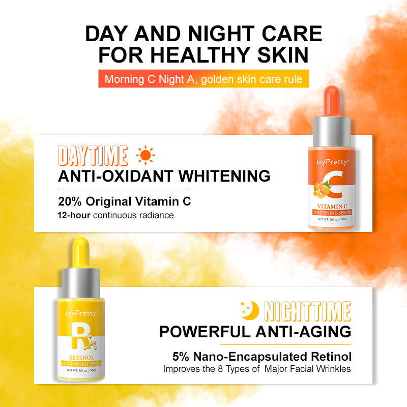 Set de 2 sueros faciales con vitamina C y retinol (30 ml x 2 unidades): sueros para hidratar, rejuvenecer y mejorar la piel áspera con escualano vegetal.