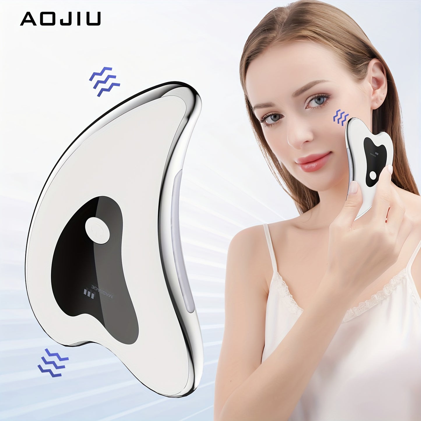 Masajeador facial recargable AOJIU - Tabla de raspado eléctrica con compresa caliente, modos de vibración, batería de polímero de litio, carga USB, herramienta relajante para el cuidado de la piel en casa, regalo perfecto para niñas
