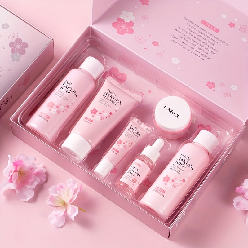Sakura Skin Care - Caja de regalo (6 unidades): Limpiador con control de grasa (50 g), Sérum (0,57 oz), Crema facial (25 g), Sérum para unificar el tono de la piel (0,57 oz), Loción tónica hidratante (3,38 oz)
