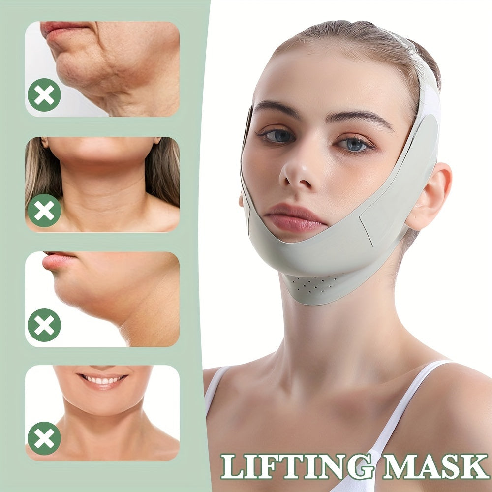 Mascarilla facial Green Ice-Cool V-Line mejorada: banda reductora de papada ultrafina, cómoda y reutilizable | Vendaje facial transpirable y reafirmante para una apariencia más juvenil | Sin fragancia, ideal para el cuidado facial en verano