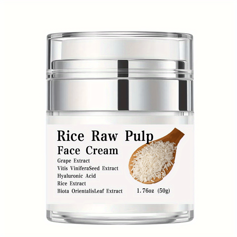 Crema de Puré de Arroz (50 g): Hidratante facial con ácido hialurónico, extracto de uva y propiedades que refinan los poros para una piel visiblemente más joven y firme. Crema de día y de noche para el cuidado de la piel femenina.