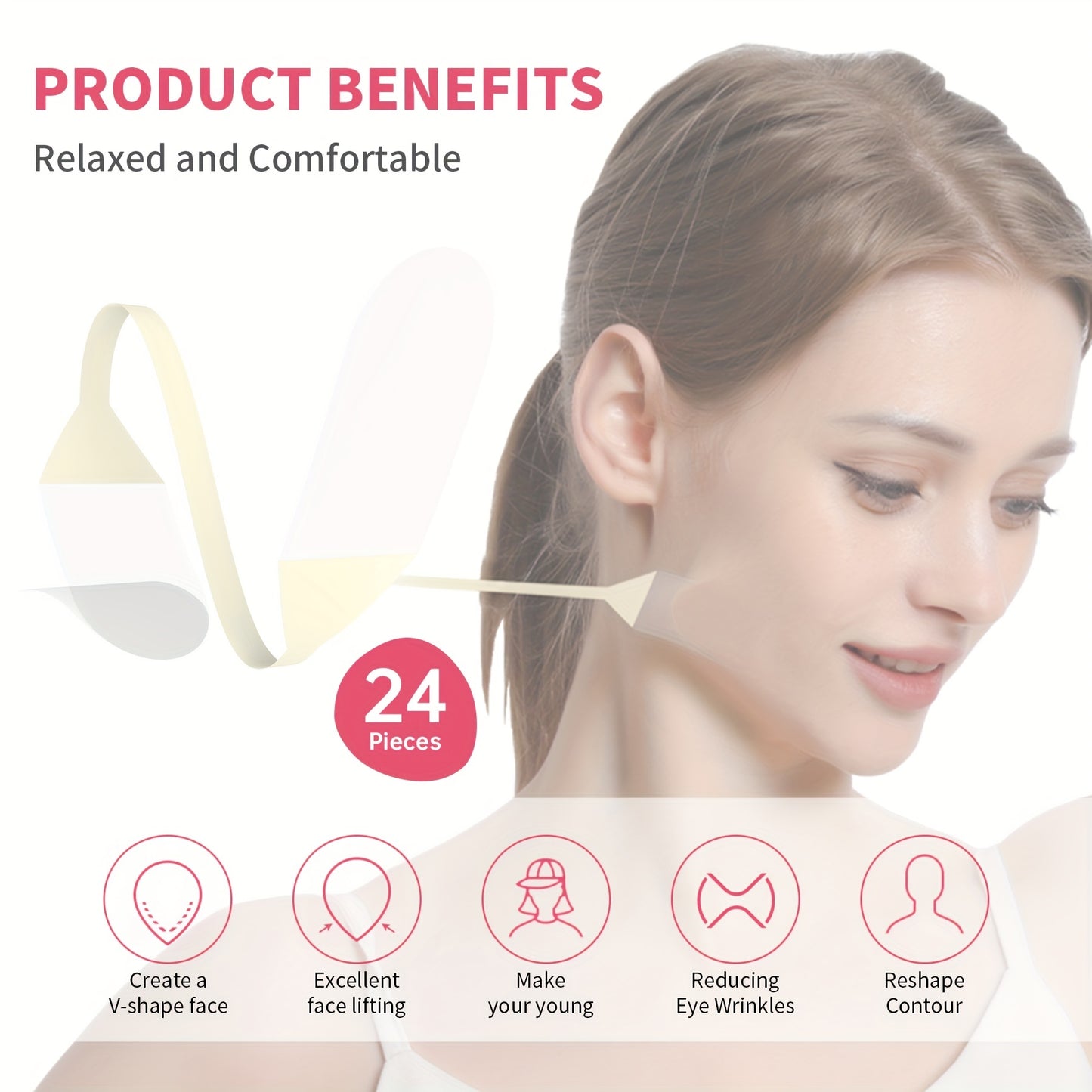 Paquete de 24 cintas invisibles para lifting facial, parches reafirmantes en forma de V, bandas antiarrugas para contorno de frente, ojos y rostro, herramientas para el cuidado de la piel sin cirugía ni perfume, sin necesidad de electricidad ni pilas.