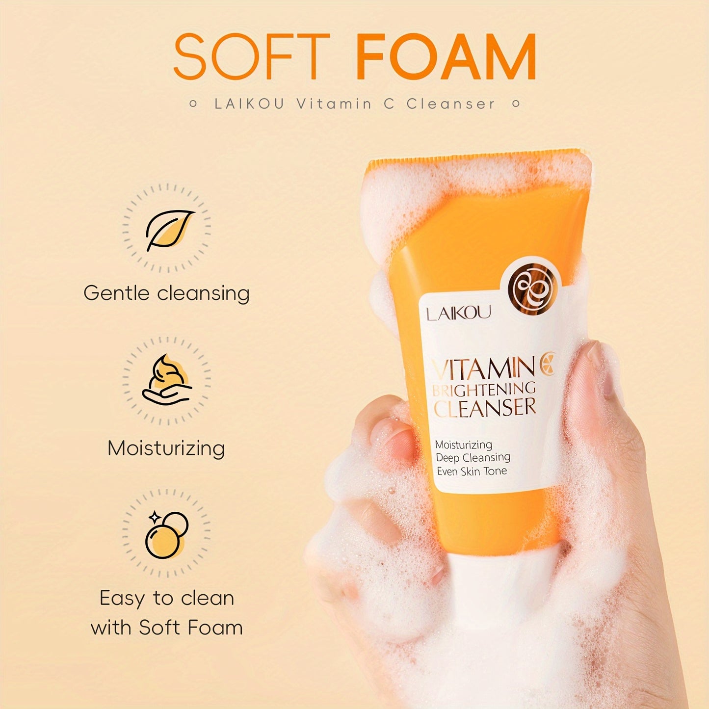 50g LAIKOU Japan Sakura Foam Cleanser - Brightening Cherry Blossom Face Wash for All Skin Types, Oil Control, Moisturizing, Fresh Scent, Salicylic Acid, Vitamin C, Formaldehyde Free, Gentle and Non-Irritating Facial Skin Care
