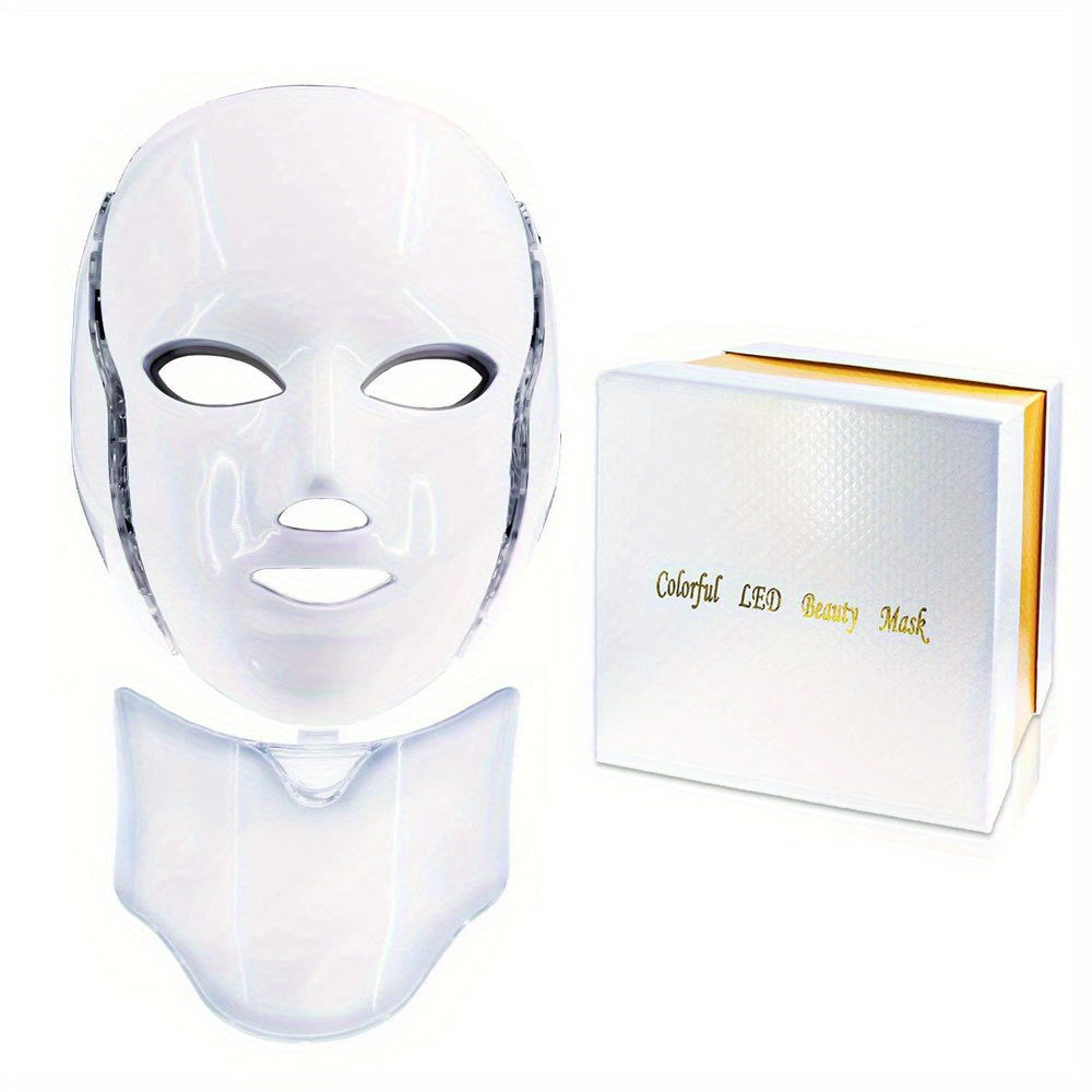 Máscara facial con luz LED de 7 colores para el cuidado de la piel facial y el cuello, regalo navideño para mujeres.