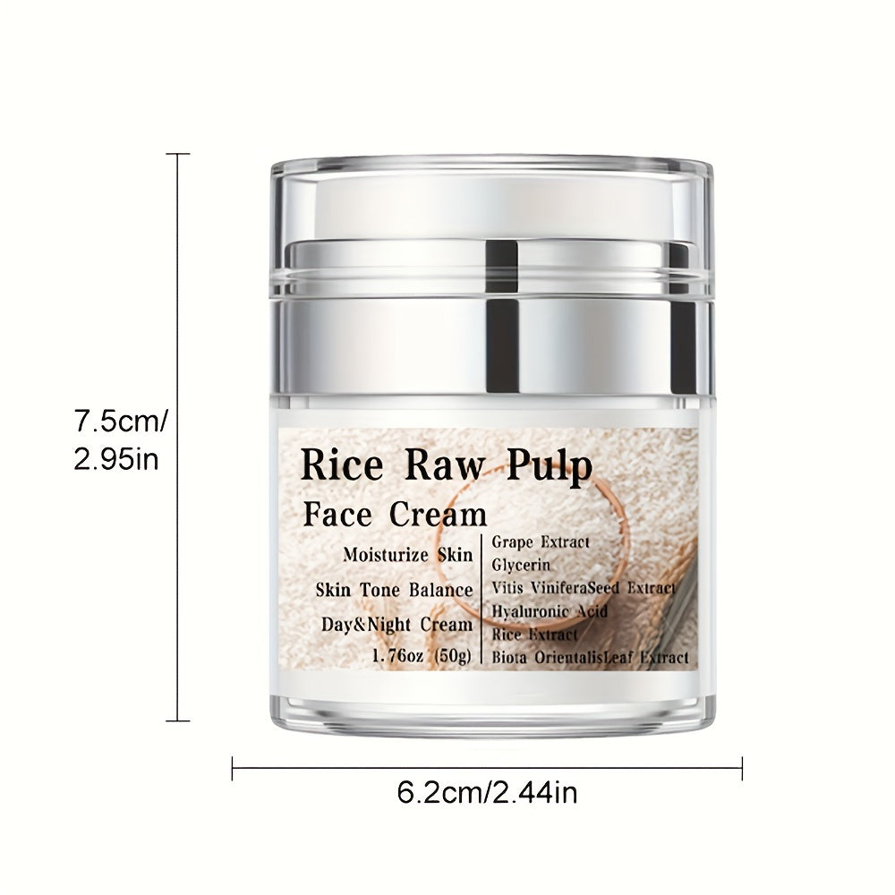 Crema facial de pulpa de arroz crudo, con ácido hialurónico y extracto de uva, rejuvenece la piel, loción hidratante para el cuidado de la piel femenina, piel visiblemente más joven, piel firme, crema de día y de noche, 50 g (1.76 oz)