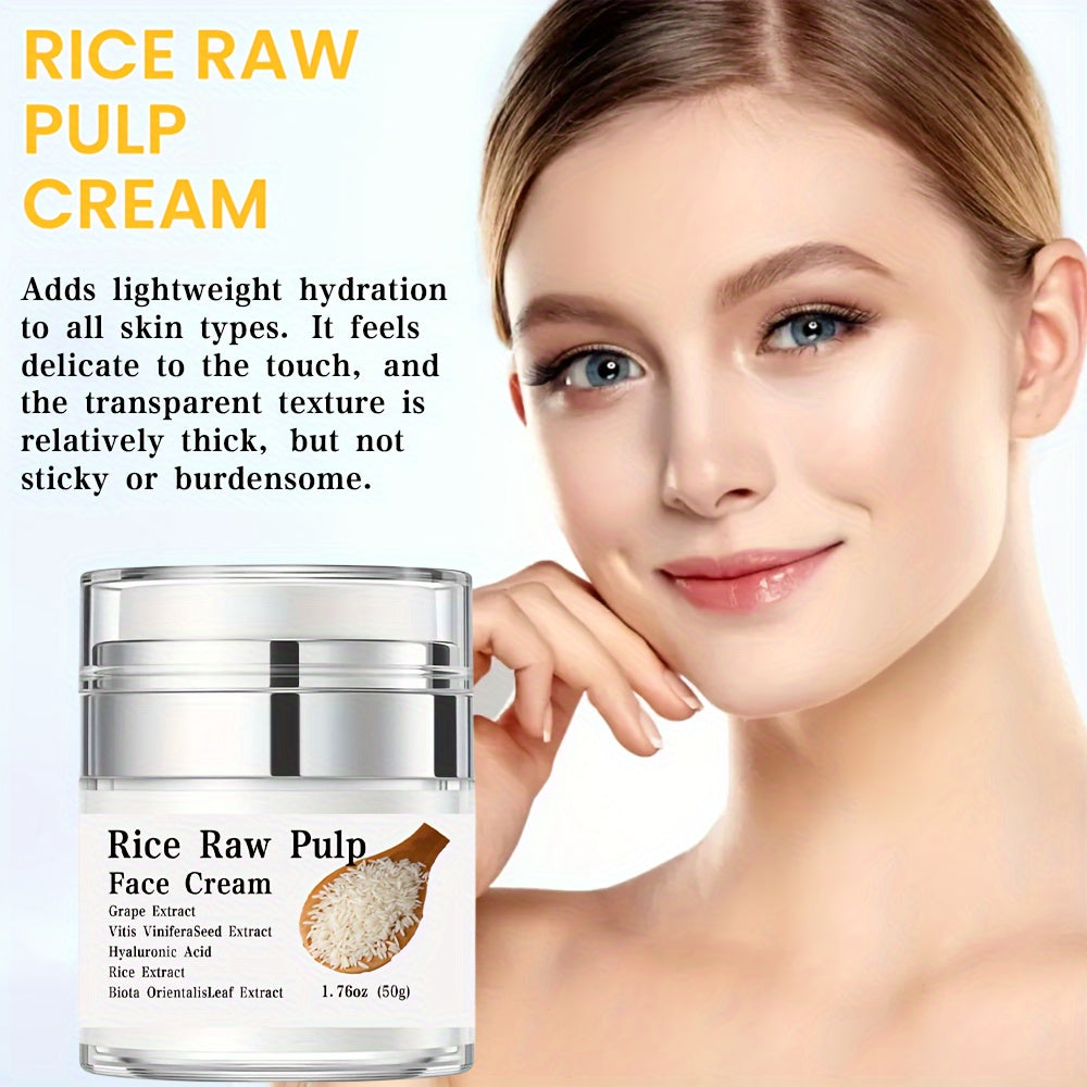 Crema de Puré de Arroz (50 g): Hidratante facial con ácido hialurónico, extracto de uva y propiedades que refinan los poros para una piel visiblemente más joven y firme. Crema de día y de noche para el cuidado de la piel femenina.