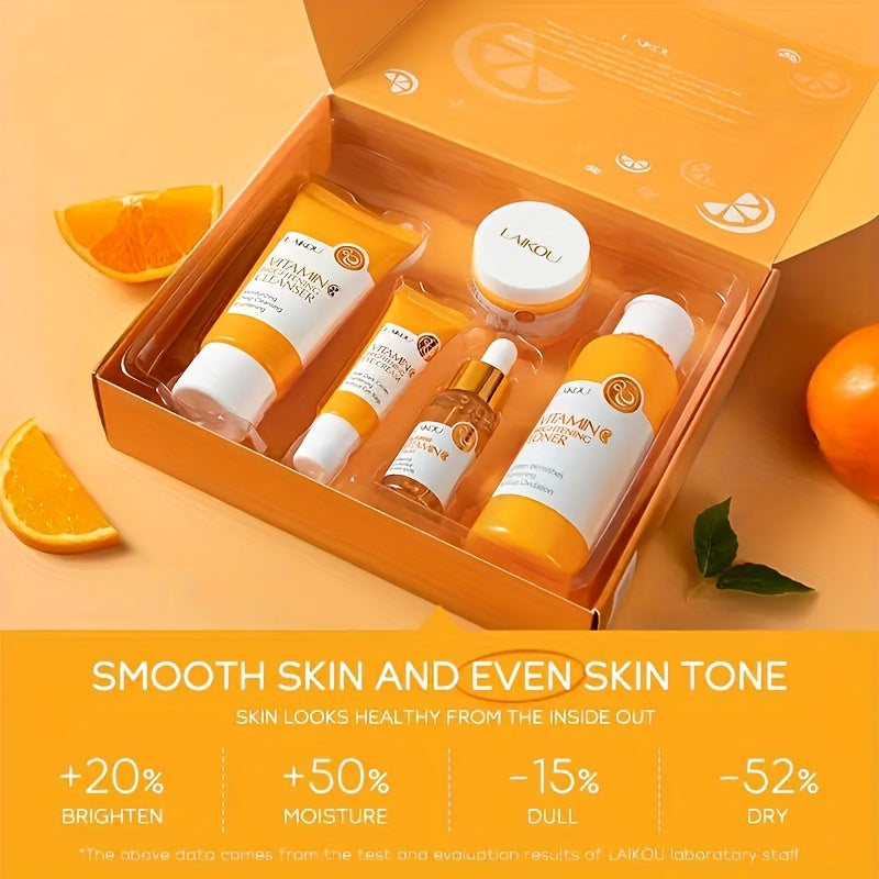 LAIKOU - Set de 5 productos para el cuidado de la piel con vitamina C: suero limpiador, crema para ojos, esencia para hombres y mujeres, regalo diario para el cuidado de la piel.