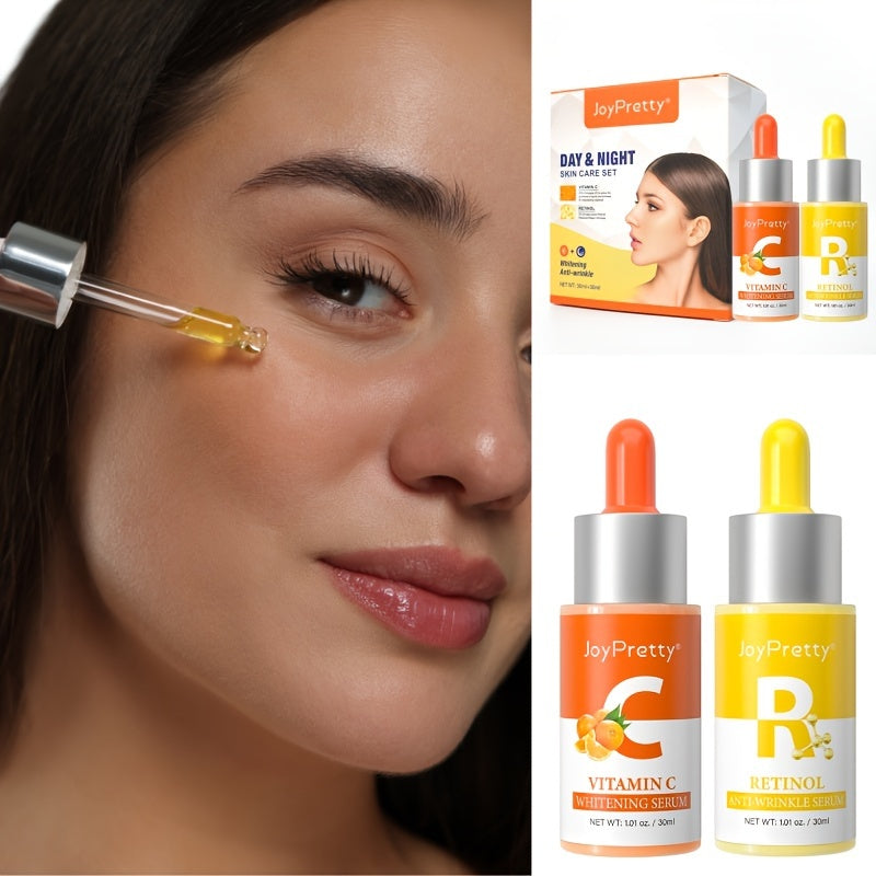 Set de 2 sueros faciales con vitamina C y retinol (30 ml x 2 unidades): sueros para hidratar, rejuvenecer y mejorar la piel áspera con escualano vegetal.