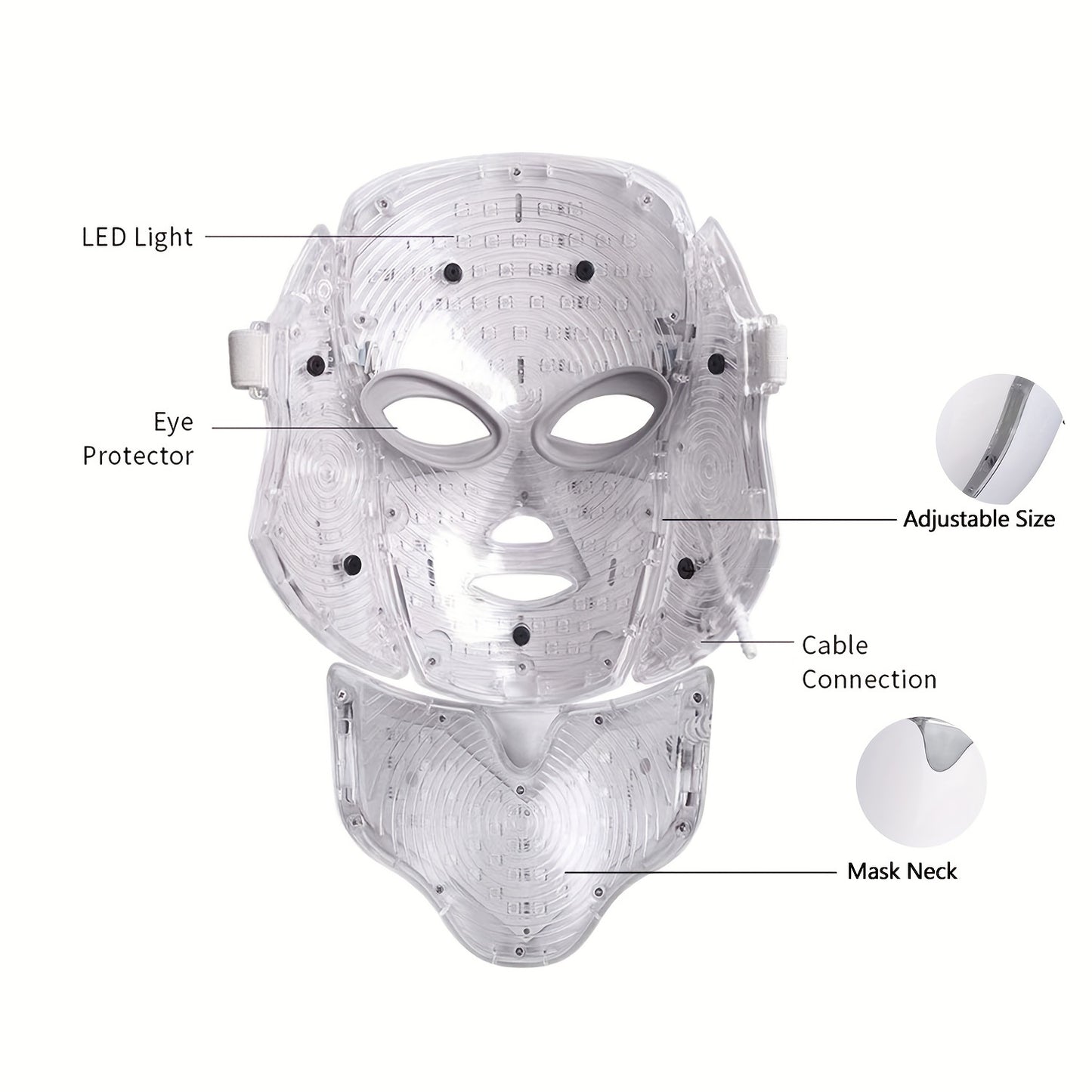 Máscara facial con luz LED de 7 colores para el cuidado de la piel facial y el cuello, regalo navideño para mujeres.