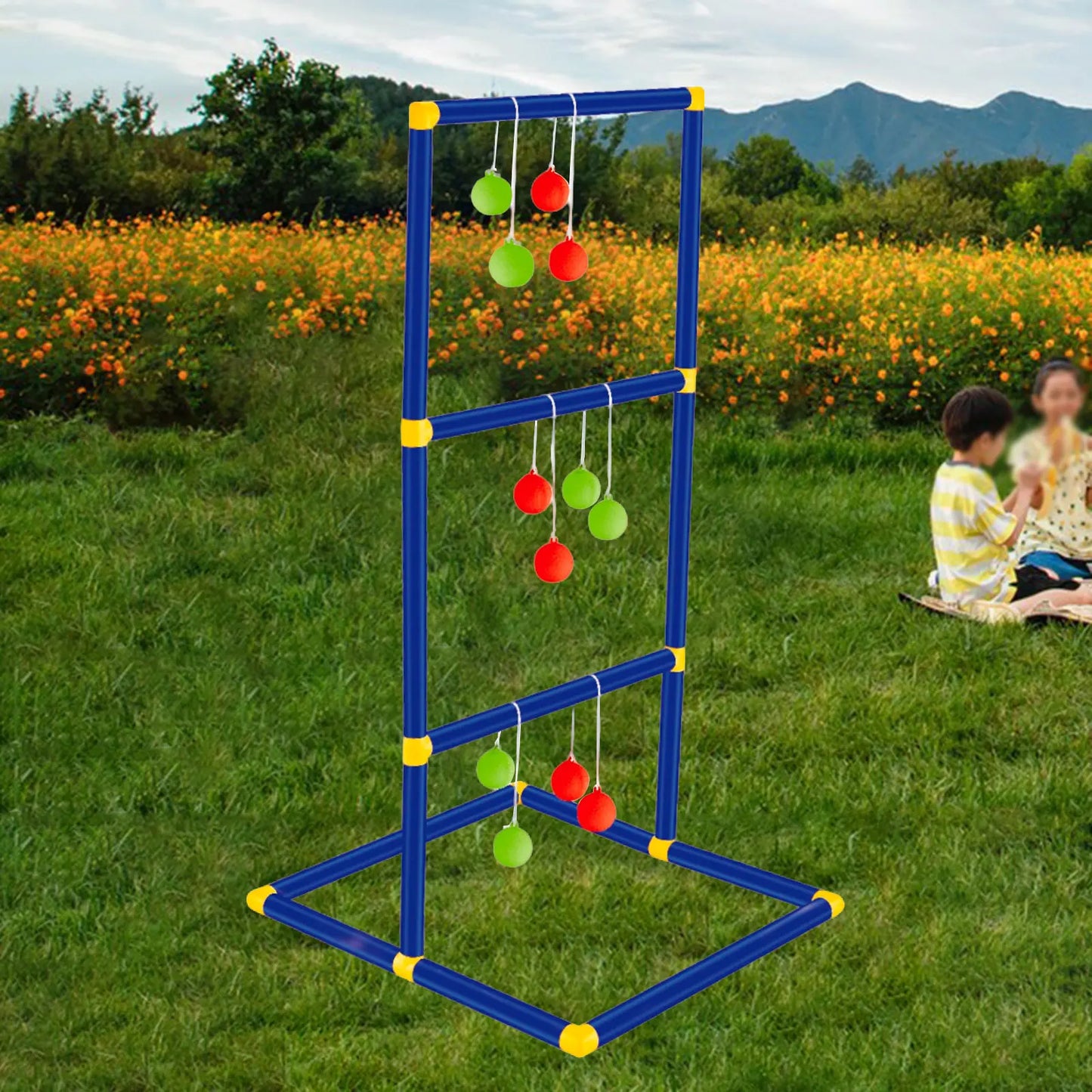 Juego de lanzamiento de pelota con escalera para césped, patio, juego interactivo familiar, soporte de golf con escalera para niños, portátil, para deportes en interiores y exteriores