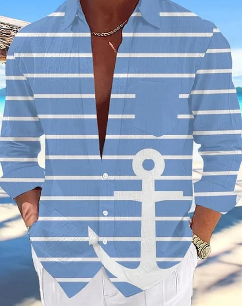 Camisa hawaiana informal para hombre, nueva camisa de verano con estampado 3D azul marino, camisa informal de manga corta, ropa transpirable para hombre