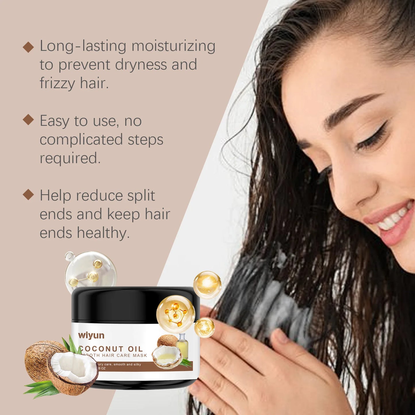 Mascarilla capilar de aceite de coco, reparadora, seca, dañada, suavizante, encrespada, rizada, suave, brillante, nutritiva, con tratamiento de queratina.