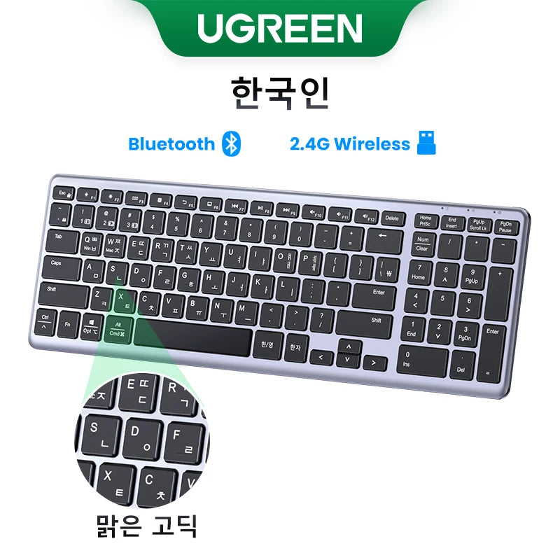 Teclado inalámbrico UGREEN Bluetooth 5.0 2.4G con 99 teclas en ruso/coreano/inglés para MacBook, iPad, PC y tabletas, recargable por USB C.
