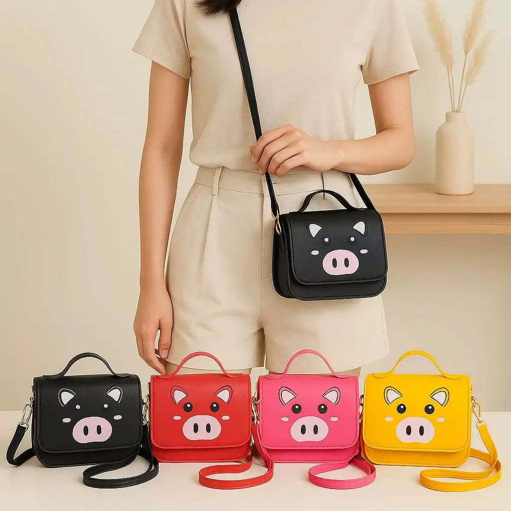 Mini bolso bandolera con divertido estampado de cerdos en varios colores