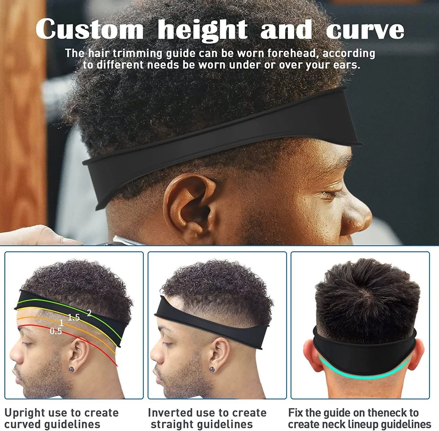 Diadema curva de silicona para cortes de pelo caseros, plantilla para afeitar el escote y guía para cortar el pelo, herramienta para peinar el cabello.
