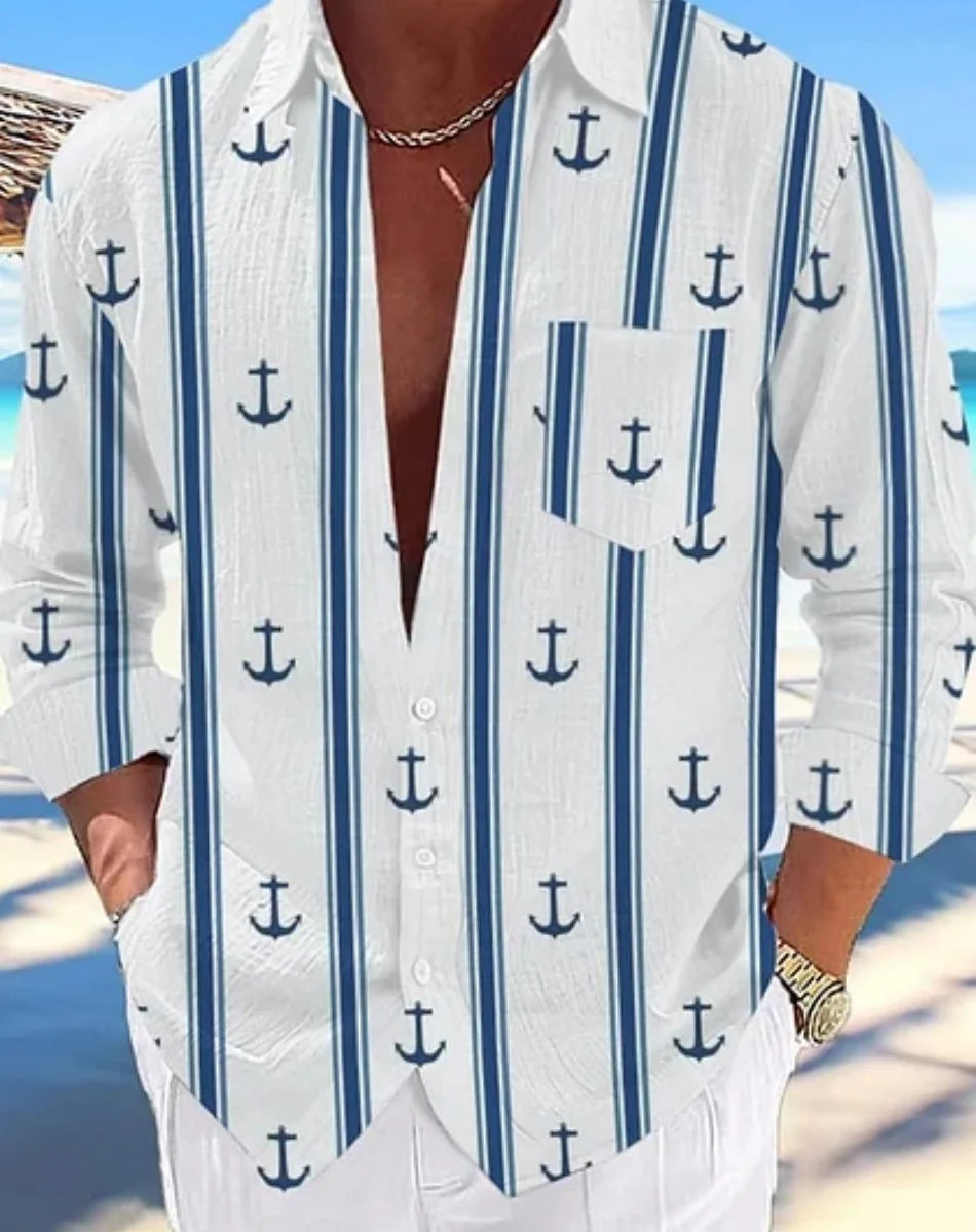 Camisa hawaiana informal para hombre, nueva camisa de verano con estampado 3D azul marino, camisa informal de manga corta, ropa transpirable para hombre