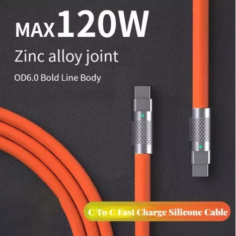 Cable Silicona De Carga Súper Rápida Datos Tipo C 120w 6a 2m
