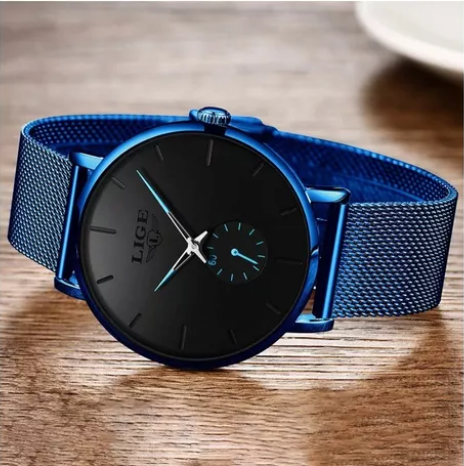 Reloj Lige Ultradelgado Azul Unisex Cuarzo Casual Fino