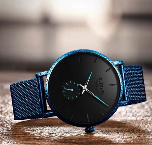 Reloj Lige Ultradelgado Azul Unisex Cuarzo Casual Fino