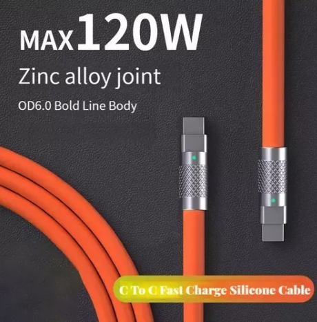 Cable Silicona De Carga Súper Rápida Datos Tipo C 120w 6a 1m