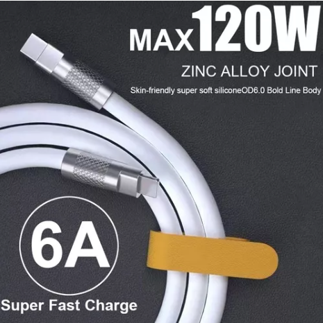 Cable Datos Carga Súper Rápida Tipo CA Lightning 120w 6a 2m
