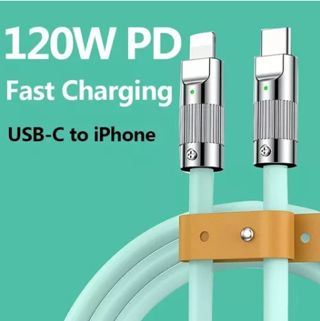 Cable Datos Carga Súper Rápida Tipo CA Lightning 120w 6a 2m