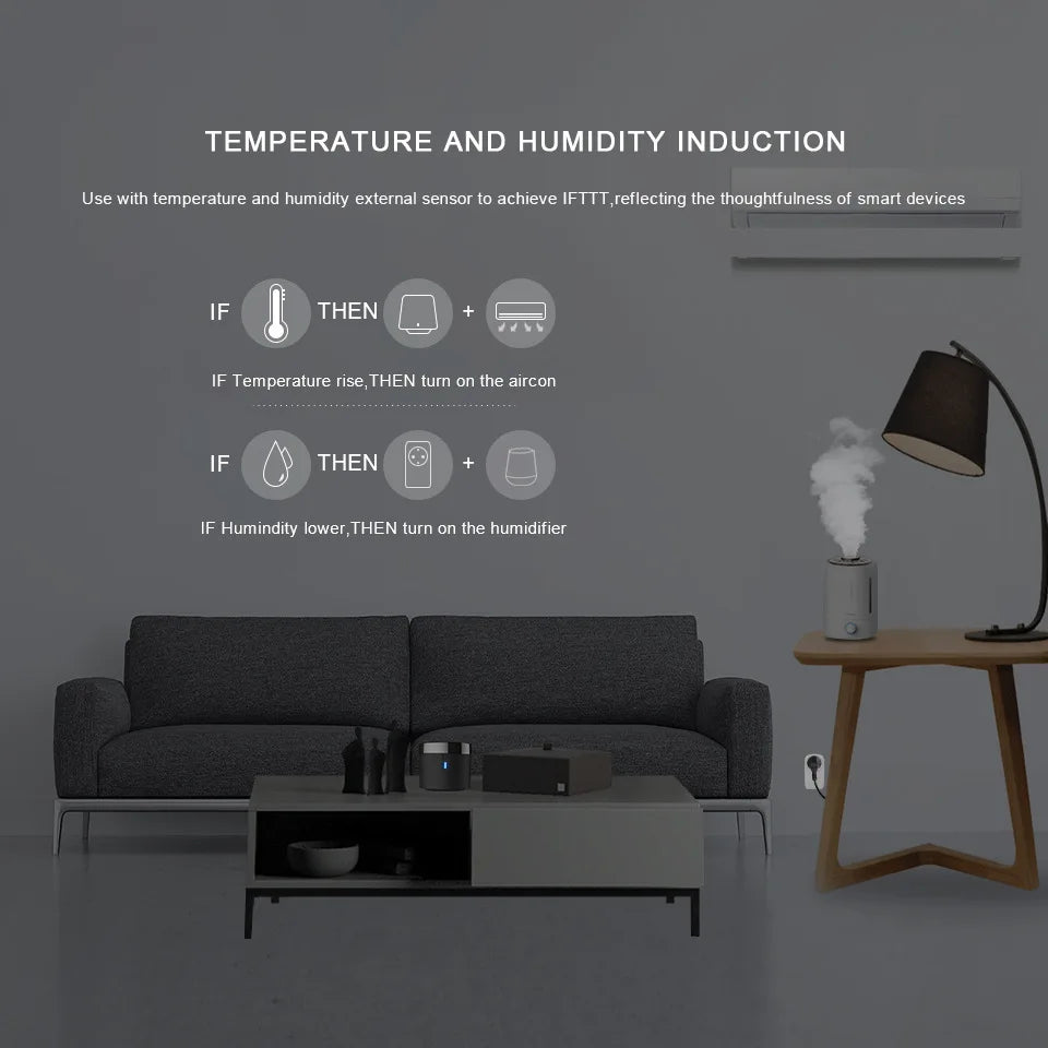 Sensor de temperatura y humedad Broadlink RM4 mini, control remoto WiFi IR para aire acondicionado, decodificador de TV, compatible con Alexa.