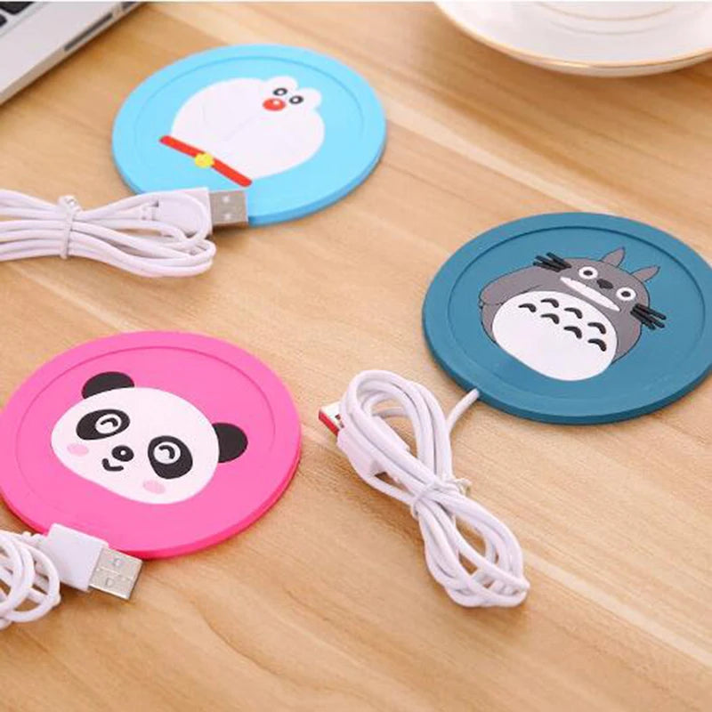 Calentador USB de silicona con dibujos animados para tazas, bandeja calefactora para café, té y bebidas, bonito regalo