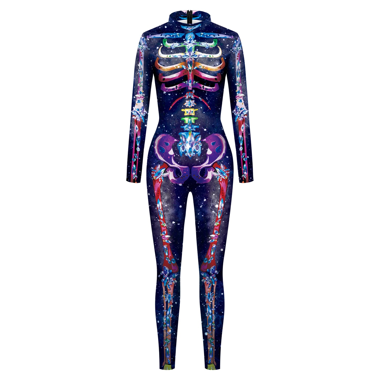 Color Cosplayer Halloween Skeleton Printed Jumpsuits Women Halloween Performance Outfits Party Cosplay Costume Zentai Fitness