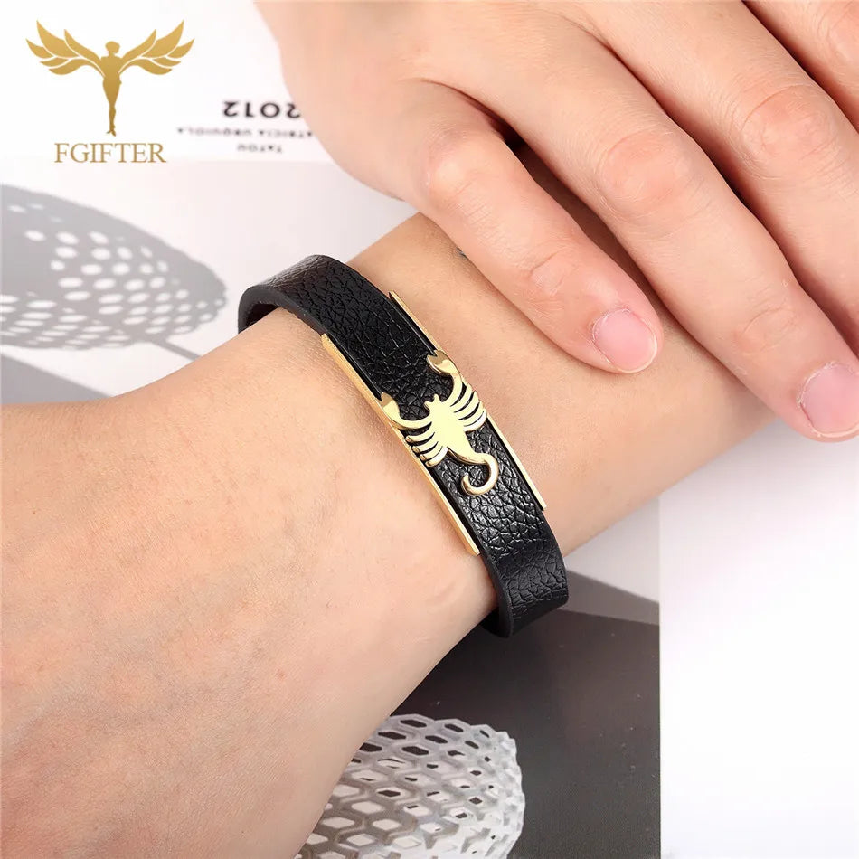 Pulsera de cuero con diseño de escorpión para hombre y mujer, estilo punk, color dorado y plateado