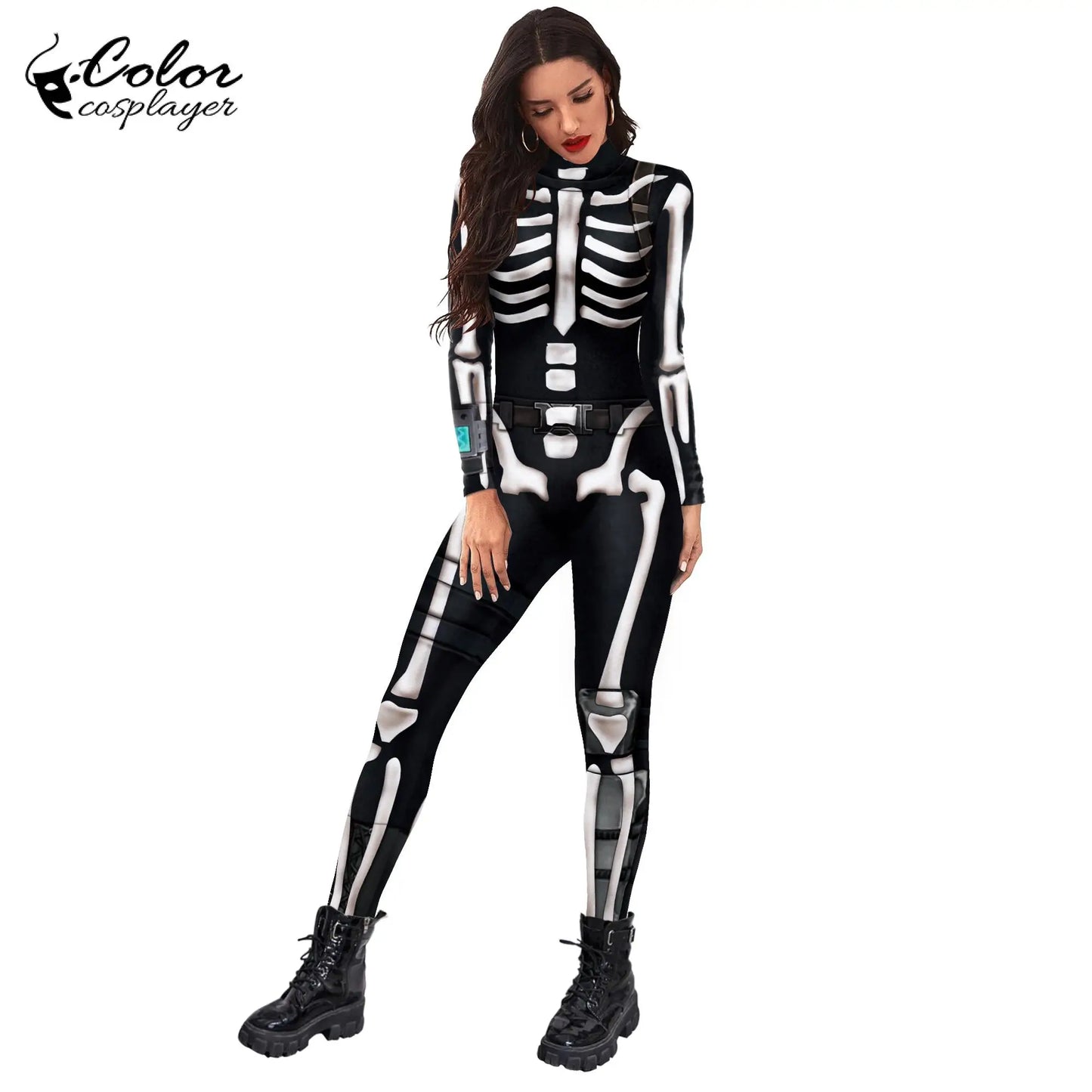 Color Cosplayer Halloween Skeleton Printed Jumpsuits Women Halloween Performance Outfits Party Cosplay Costume Zentai Fitness
