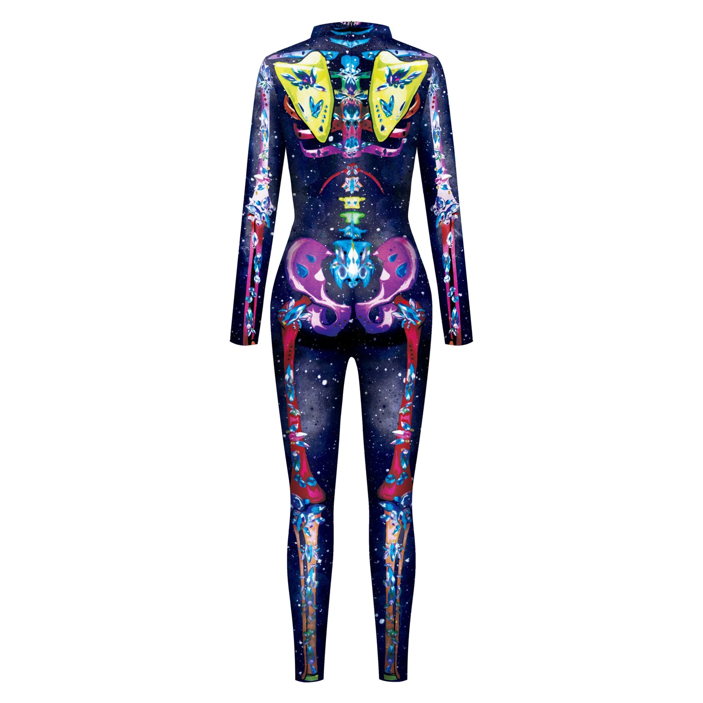 Color Cosplayer Halloween Skeleton Printed Jumpsuits Women Halloween Performance Outfits Party Cosplay Costume Zentai Fitness