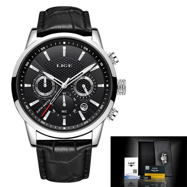 Nuevos relojes LIGE para hombre, marca superior de lujo, reloj de pulsera para hombre, reloj de cuarzo de cuero, reloj deportivo resistente al agua para hombre, reloj Masculino