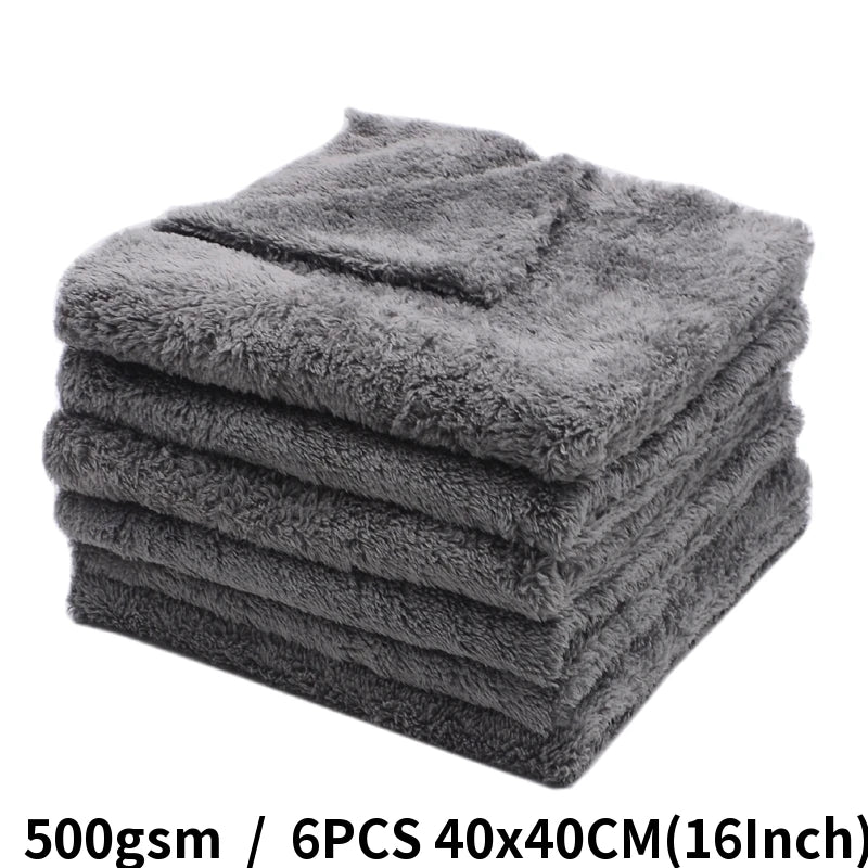 Toalla de microfibra Bossnice de 40 x 40 cm, 500 g/m², súper suave, sin bordes, para el cuidado del coche, pulido y acabados, color gris claro.