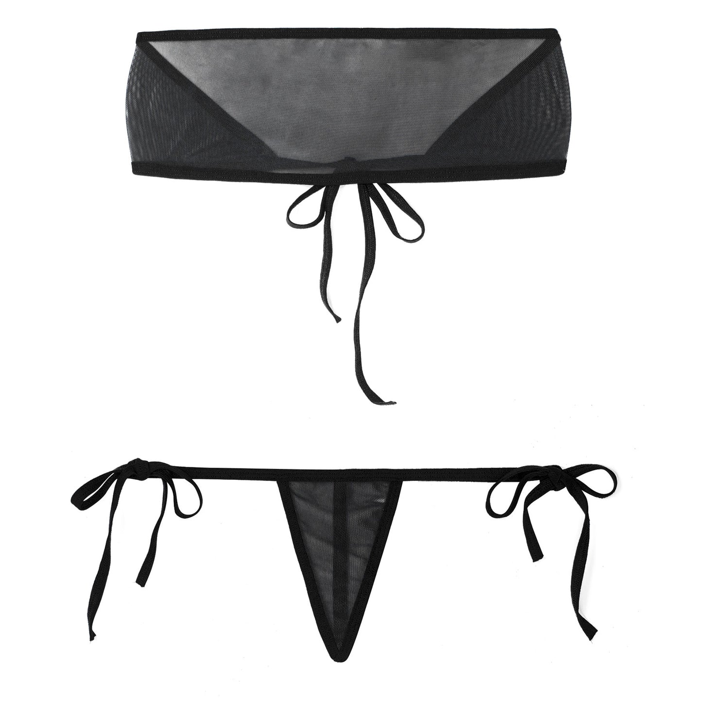 Traje de baño de malla transparente para mujer, conjunto de bikini triangular con microcordones y tanga, traje de baño de 2 piezas, ropa de playa sexy, bikini